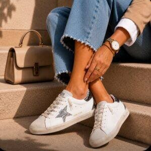 Golden Goose Super-Star Glitter Preto/Prata